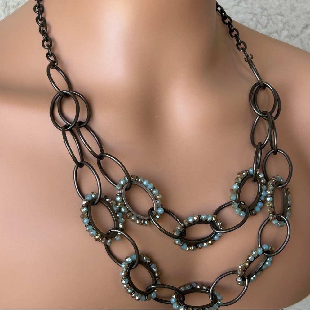 Sweet Lola Sparkling Double Stranded Chain Link Crystal Necklace
